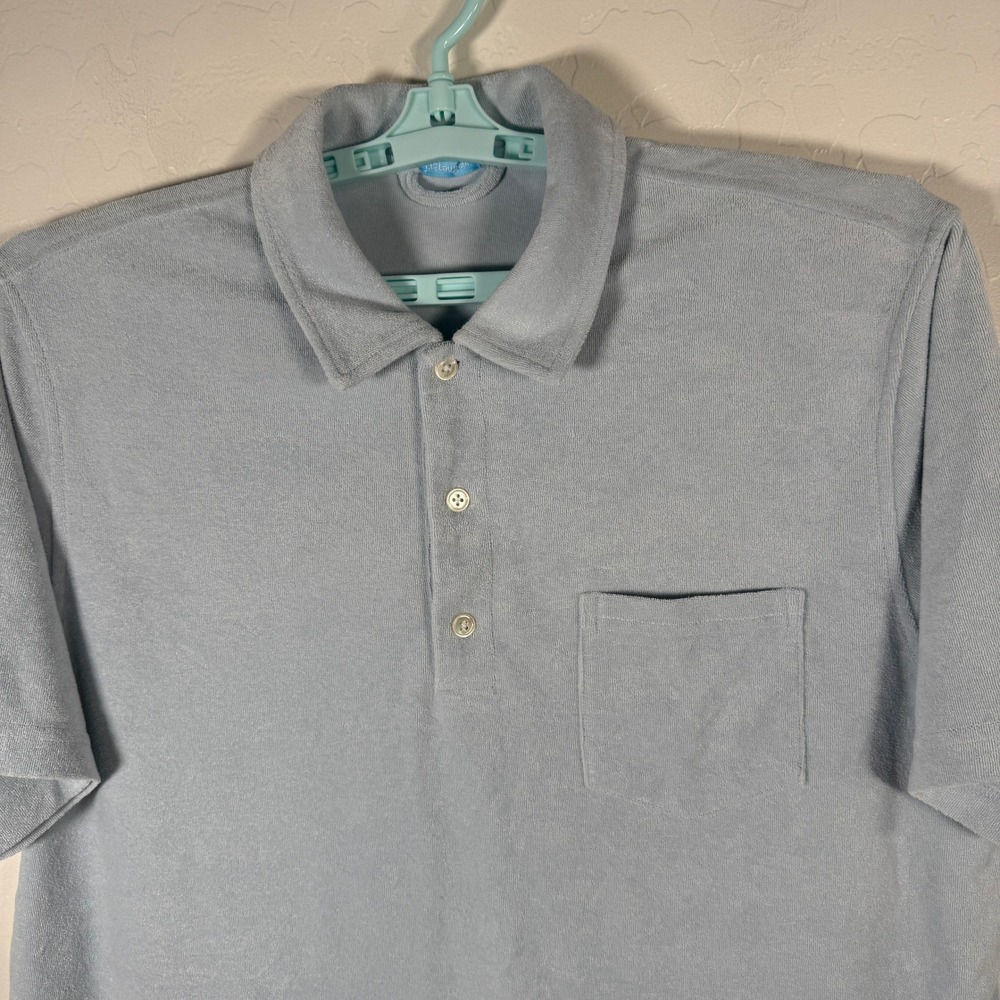 J.McLaughlin Polo Shirt Mens XL Blue Terry Cloth Short Sleeve Pocket Casual